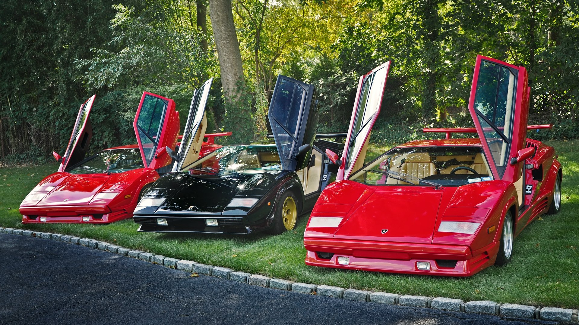 Три  Lamborghini Countach решили остановиться на газоне в парке